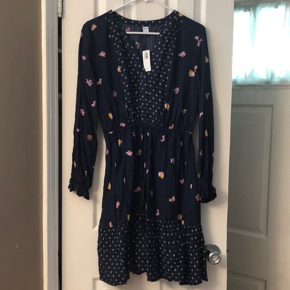 Navy Blue Mixed Floral Print Dress